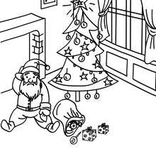 Dibujo para colorear : Papa Noel bajando por la chimenea