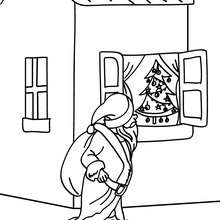 dibujo de Papa Noel observando el arbol de Navidad - Dibujos para Colorear y Pintar - Dibujos para colorear FIESTAS - Dibujos para colorear de NAVIDAD - Dibujos para colorear de PAPA NOEL - PAPA NOEL para colorear
