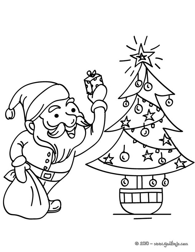 Dibujos para colorear santa claus con arbol de navidad 