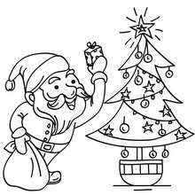 Dibujo para colorear : Santa Claus con arbol de navidad