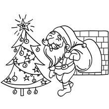 Dibujo para colorear : Santa Claus bajndo por la chimenea