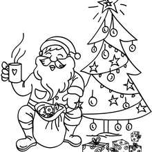 Dibujo para colorear : Santa Claus tomando su leche caliente