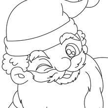 Dibujo para colorear : retrato de Papa Noel haciendo un guiño