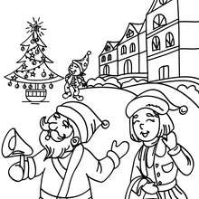Dibujo para colorear : Santa Claus en su pueblo
