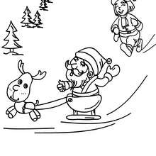 Dibujo para colorear : Santa Claus despegando con su trineo