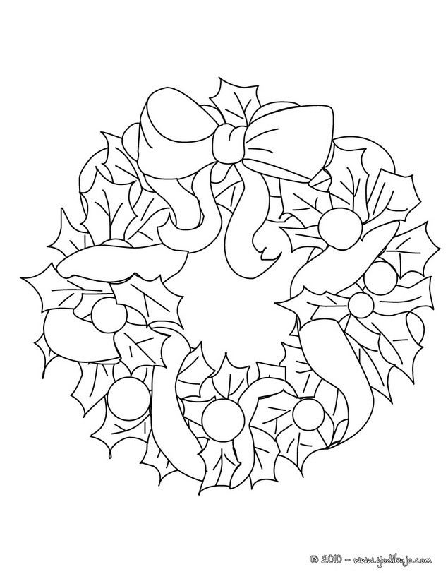 Dibujos para colorear corona decorativa para navidad 