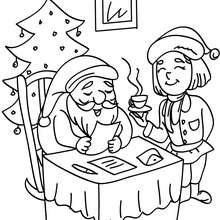 Dibujo para colorear : Santa Claus leyendo una carta de Navidad
