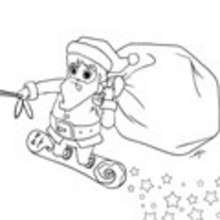 Dibujo para colorear : Santa Claus esquiando