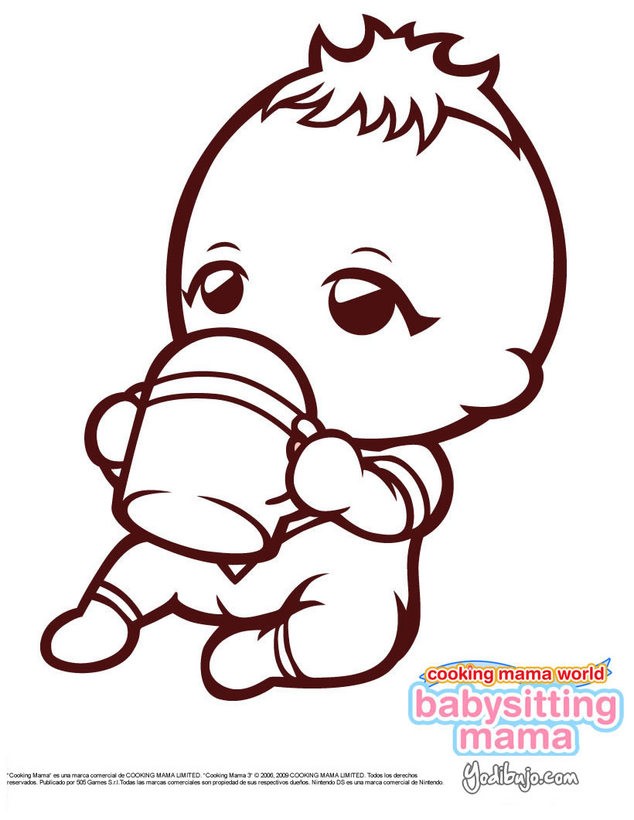 Dibujos para colorear bebe de babysitting mama comiendo 