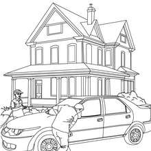 Dibujo para colorear : un padre limpiando su coche