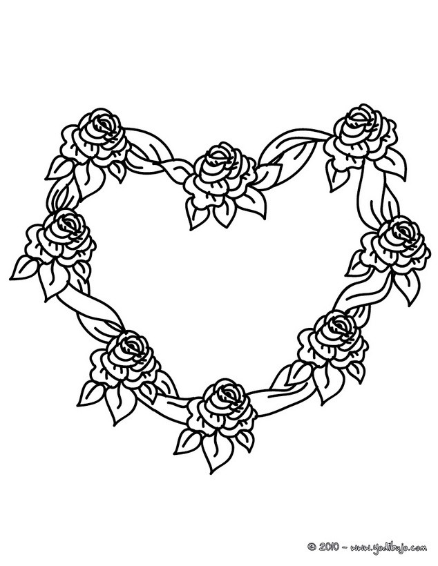 Dibujos para colorear corona de rosas en forma de corazon 