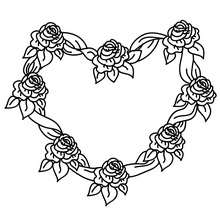 Dibujo para colorear : Corona de rosas en forma de corazon