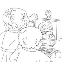 Dibujo para colorear : Abuela con su webcam