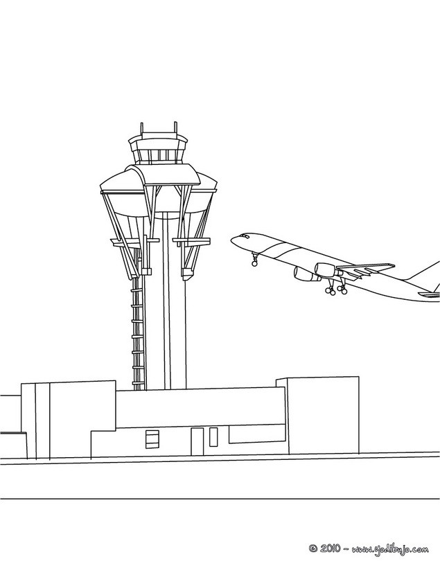 Dibujos para colorear torre de control del aeropuerto 