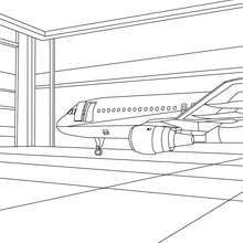 Dibujo para colorear : avion en el hangar