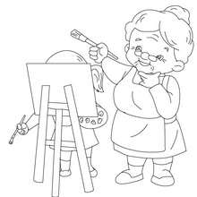 Dibujo para colorear abuela pintora - Dibujos para Colorear y Pintar - Dibujos para colorear FIESTAS - Dibujos para colorear DIA DE LA ABUELA
