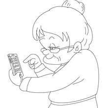 Dibujo para colorear abuela con su smart phone - Dibujos para Colorear y Pintar - Dibujos para colorear FIESTAS - Dibujos para colorear DIA DE LA ABUELA