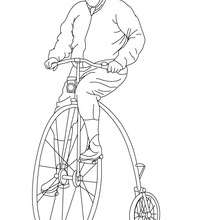 Dibujo para colorear : un ciclista en su bicicleta antigua