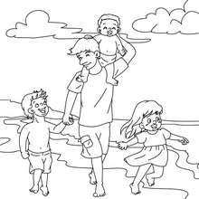 Dibujo para colorear : papa con su hijos en la playa
