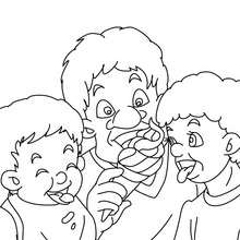 Dibujo para colorear : papa comiendo un helado con sus hijos