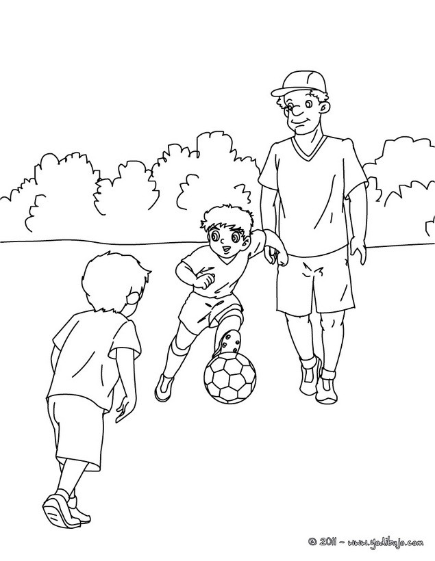 Dibujos para colorear padre jugando futbol con sus hijos 