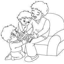 Dibujo para colorear : papa leyendo historias a sus hijos