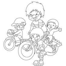 Dibujo para colorear : pader haciendo bicicleta con sus hijos