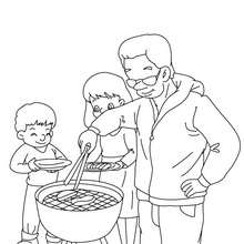 Dibujo para colorear : papa haciendo una barbacoa con sus hijos