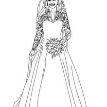 Dibujo del vestido de novia de la princesa KATE MIDDLETON para colorear - Dibujos para Colorear y Pintar - Dibujos de PRINCESAS para colorear - Dibujos de la princesa KATE y WILLIAM para pintar
