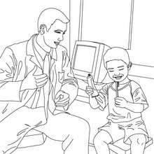 Dibujo para colorear : el dentista con un niño y un cepillo de dientes
