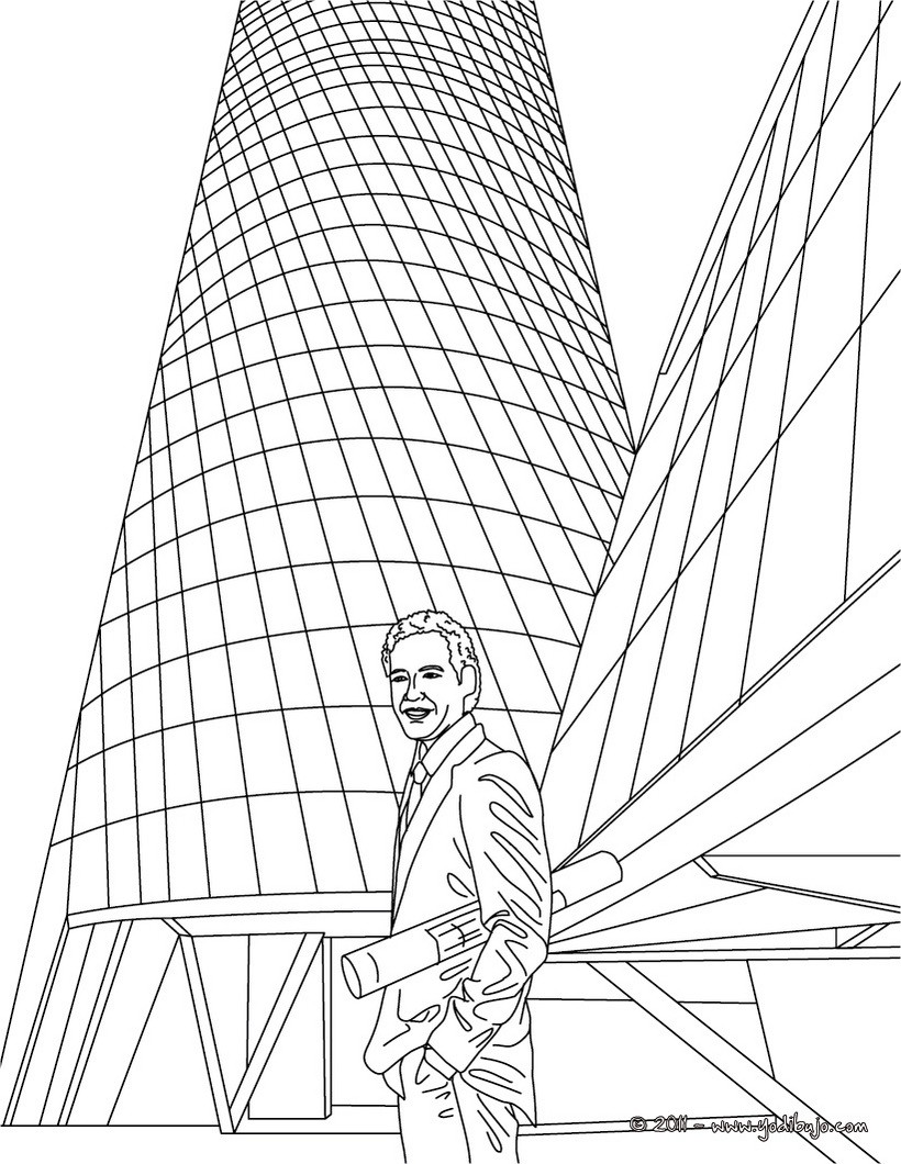 Dibujos para colorear un arquitecto delante de une difico acabado -  