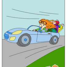 Ilustración : Dibujo infantil de Mama en su coche cabriolé