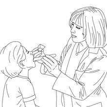 Dibujo para colorear : medico oscultando a un niño