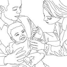 Dibujo para colorear : un medico vacunando a un niño