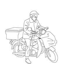 Dibujo para colorear : cartero en su moto