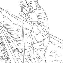 Dibujo para colorear de un ferroviario trabajando - Dibujos para Colorear y Pintar - Dibujos para colorear PROFESIONES Y OFICIOS - Dibujos TRABAJADORES DE FERROCARRIL para colorear