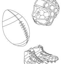 Dibujo para colorear : la pelota, el casco, de los zapatos de Rugby