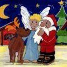 Ilustración : imagen infantil Navidad ANGEL, PAPA NOEL Y RENO