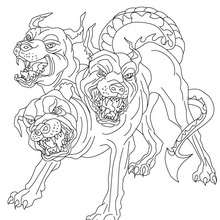 Dibujo para colorear : CERBERO , monstruo de 3 cabezas de perros