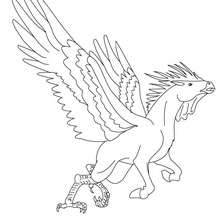 Dibujo para colorear : HIPALECTRION , criatura mitad gallo y mitad caballo