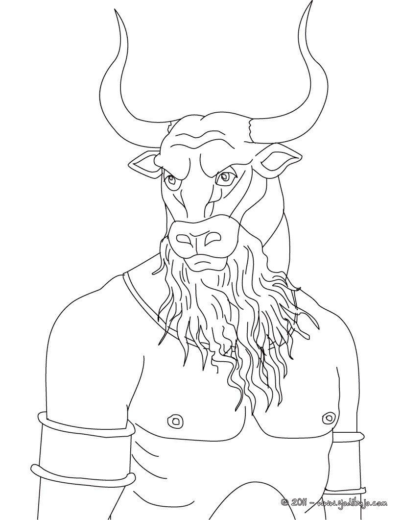 Dibujos para colorear minotauro , gigante monstruo con cabeza de toro y  cuerpo de hombre 