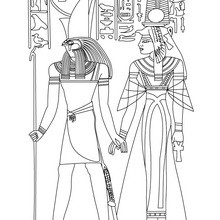 Dibujo para colorear : Dioses egipcios NEFERTITI y HORUS