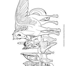 Dibujo para colorear : El caballo alado, el rey y la princesa Shimmervale