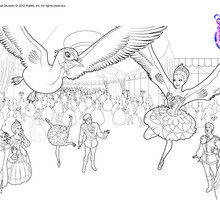 Dibujo para colorear : Bailarinas vuelan como cisnes