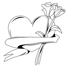 Dibujo para colorear : Ramo de corazon y rosas