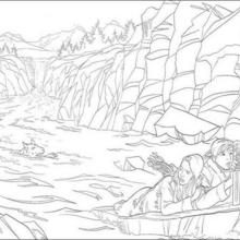 Dibujo para colorear : Peter, Lucy y Susan en el agua