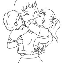 Dibujo para colorear : Mamá con su hijos