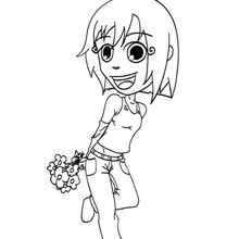 Dibujo para colorear : Hija feliz con flores
