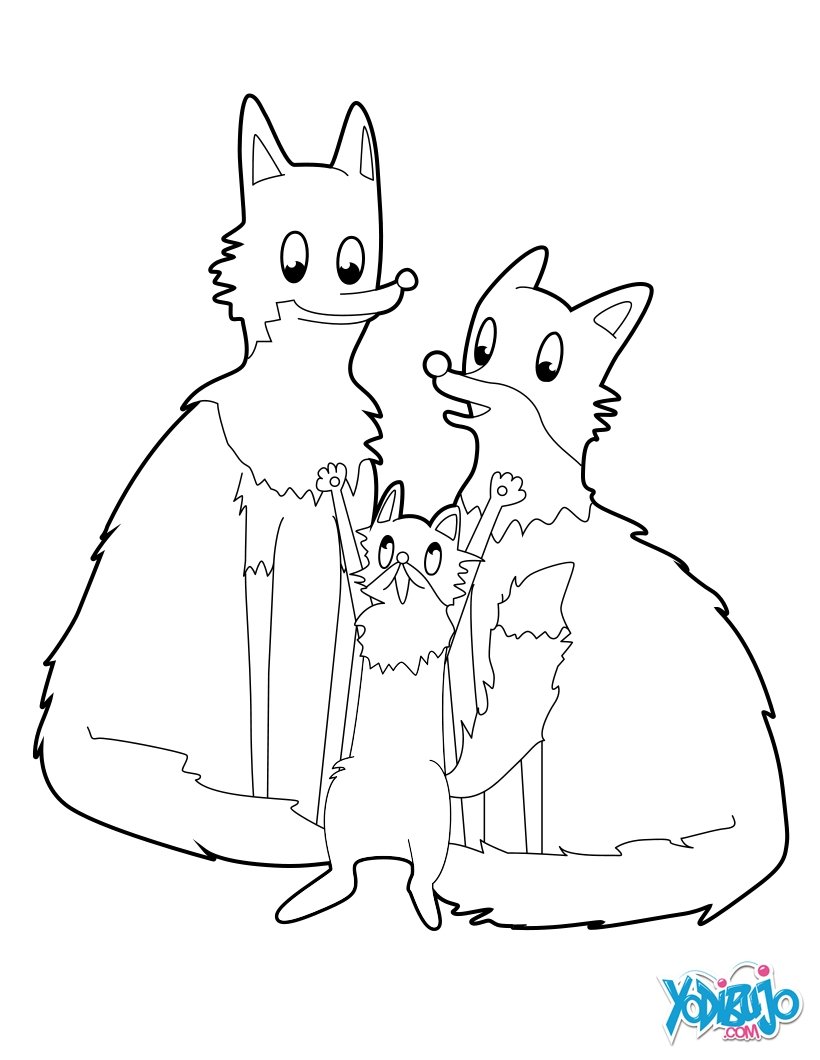 Dibujos para colorear familia de zorros 