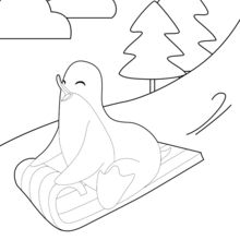 Dibujo para colorear : Pingüino haciendo trineo